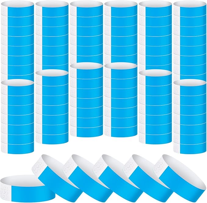 Tudomro 1200 Pack Plastic Paper Wristbands for Events Neon Party Wrist Bands Colored Waterproof Concert Identification Hand Bands Lightweight Adhesive Wristband(Blue)