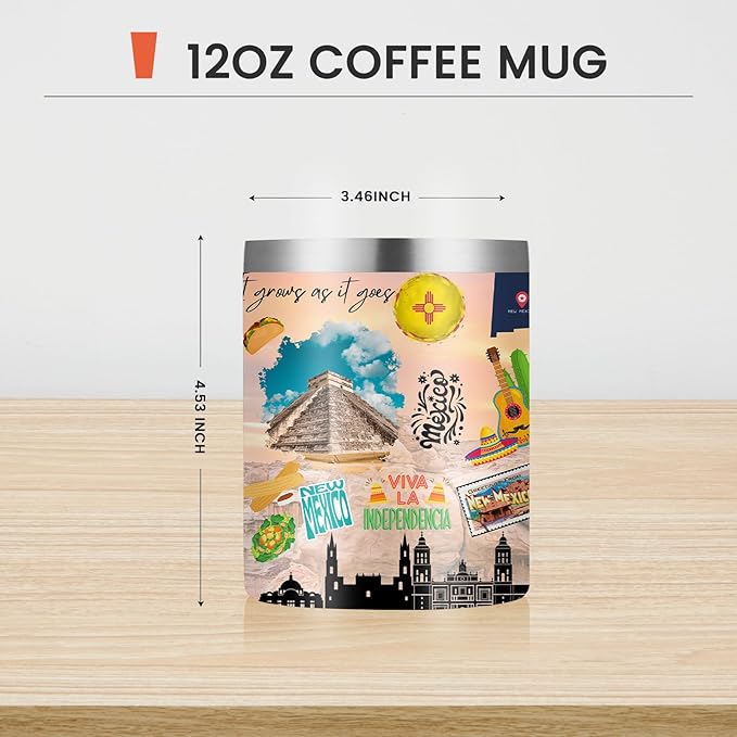 12oz Coffee Mug New Mexico State Insulated Coffee Cups, United States Map Travel Mug Landmark, Birthday Gifts Cute Mugs with Lid and Straw Gifts for Mom