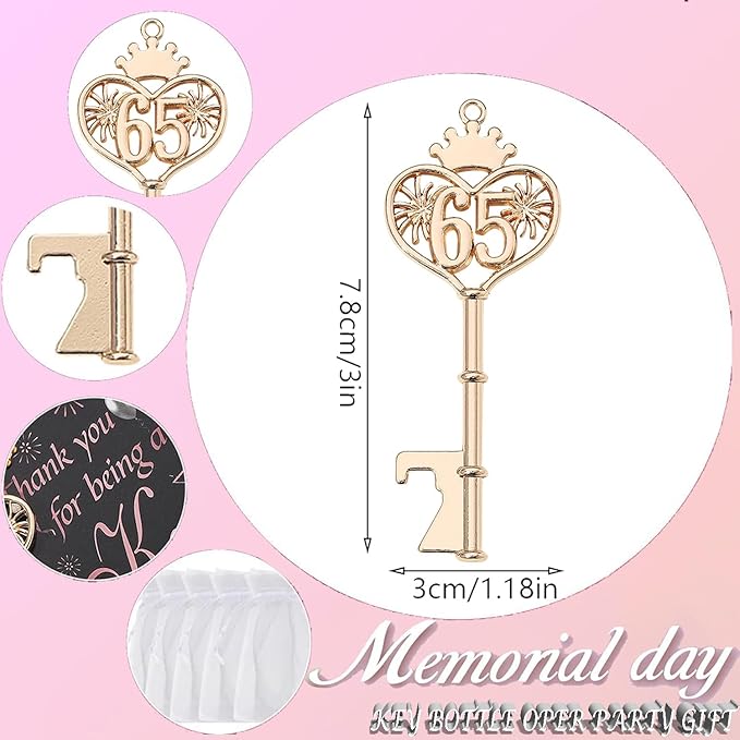 48PCS 65th Birthday Bottle Opener 65 Souvenir Party Supplies Key Opener 65th Baby Birthday Return Gifts Wedding 65th Anniversary Party Decor(48,65th key)