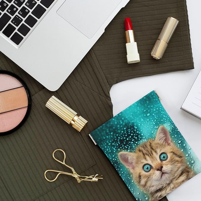 Coin Purse Blue eye cat Leather Squeeze Coin Purse Mini Pouch Change Wallet Bag Gifts for Women Kids Girls Key Holder