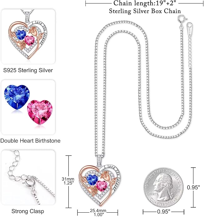 Iefil Valentines Day Gifts for Her - Sterling Silver Birthstone Necklace Anniversary Birthday Gifts for Her Wife Mom Daughter