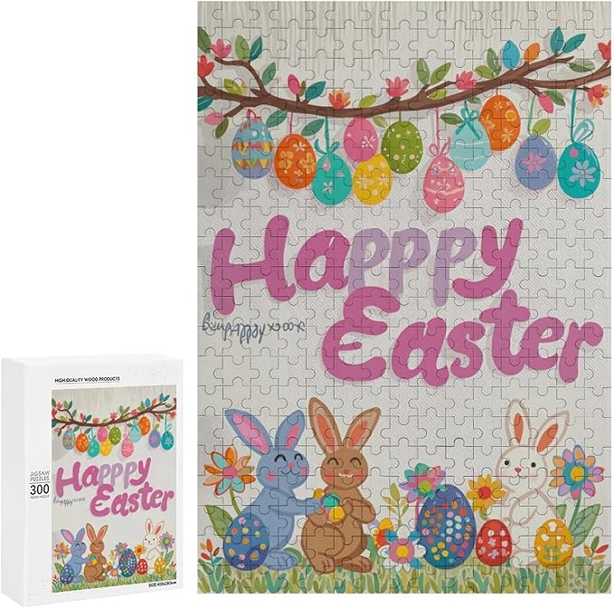 Wooden Puzzle - Easter and The Rabbit Jigsaw Puzzles，Wooden Puzzles for Adults 300 Pieces Unique Gifts for Wall Art，Challenge Puzzles，Educational Games，Family Puzzles