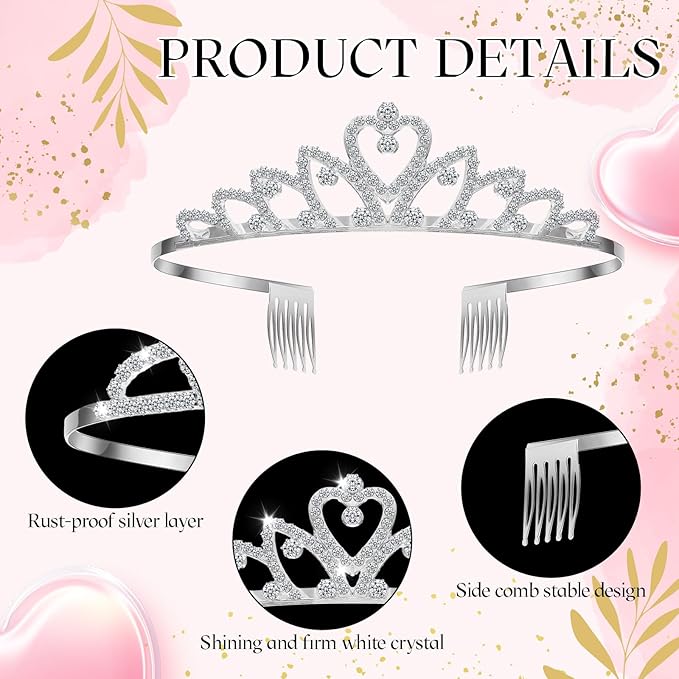 Lyrow 30 Pcs Tiara Crowns for Women Bulk Galentines Day Party Favors Crystal Queen Crowns with Comb Headband Silver Princess Tiaras for Birthday Wedding Halloween Christmas(Elegant Style)