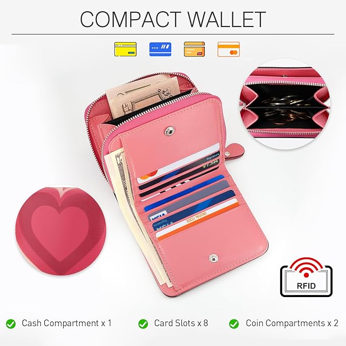 Genuine Small Wallet for Women, Slim RFID Blocking Credit Card Holder with ID Window, Compact Purses for Women with 27 Card Slots