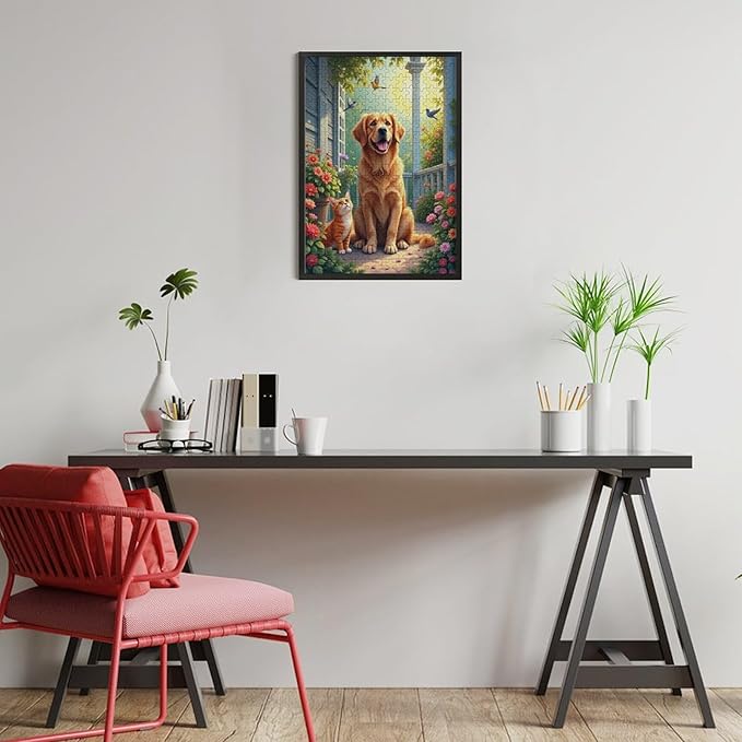 Wooden Puzzle - Garden Golden Retriever Jigsaw Puzzles，Wooden Puzzles for Adults 300 Pieces Challenge Puzzles，Educational Games，Family Puzzles，Unique Gifts for Wall Art
