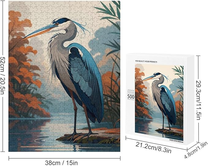 Jigsaw Puzzles for Adults 500 Piece - Blue Heron On The Water Themed Wooden Puzzles Challenge Puzzles，Educational Games，Family Puzzles，Unique Gifts for Wall Art ，Funny Puzzles