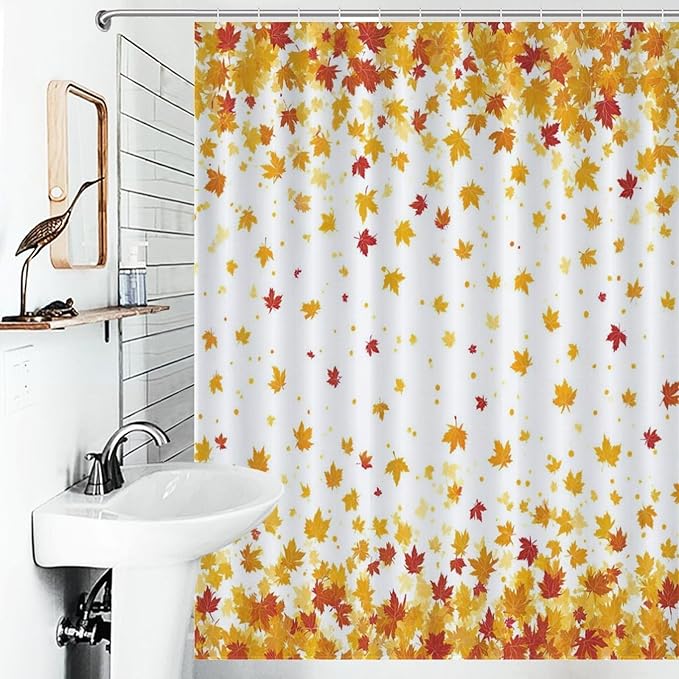 Fall Falling Maple Leaves Shower Curtain Waterproof Washable Fabric Bathroom Shower Curtains for Bathroom Decorations Home Indoor Decor 53x72Inch