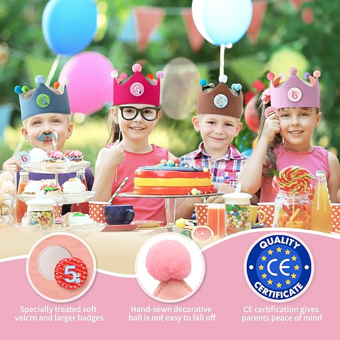 Reusable Birthday Crown with Numbers,Kids Birthday Hat Fabric Crown Pertain Kids Boy Toddler Girl Baby Bday Hats