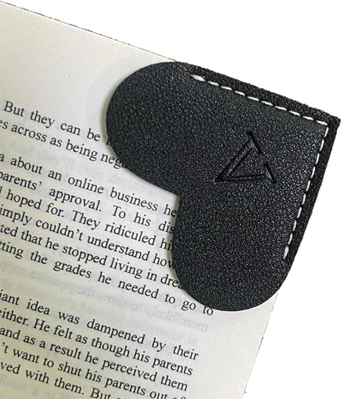 Personalized Leather Book Marks, Heart Bookmark, Unique Cute Handmade Letter Bookmarks Accessories for Reading Women, Teacher, Student, Book Lovers Book Mark Gifts (Black, V)