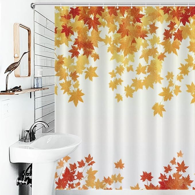 Fall Maple Shower Curtain Leaves Autumn Natural Scenery Havest Famhouse Waterproof Washable Fabric Bathroom Shower Curtains for Bathroom Decorations Home Indoor Decor 64x72Inch