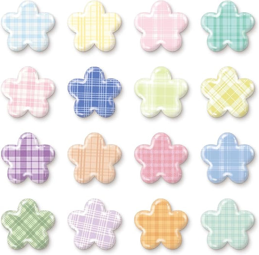 16 Pcs Floral Gingham Fridge Magnets, Strong Magnetic Cute Small Decorative Designs for Office, Kitchen, Home, School, Locker, Cabinet, Whiteboard & Gift, Flowers Magnet