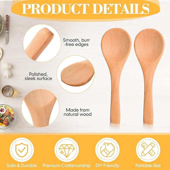 Boao 24 Pcs Small Wooden Spoons, 3.5'' L, Mini Wood Natural Tiny Spoons Wooden Little Teaspoons for Jars Sugar Creamer Honey Spices Salt Kitchen Supplies (Mix Color)
