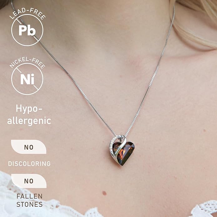 Leafael Valentine's Day Gift Necklaces for Women, Infinity Love Birthstone Heart Crystal Pendant, Birthday Anniversary Jewelry for Wife, Mom, and Her, Silver Plated, 18" + 2" Adjustable Chain
