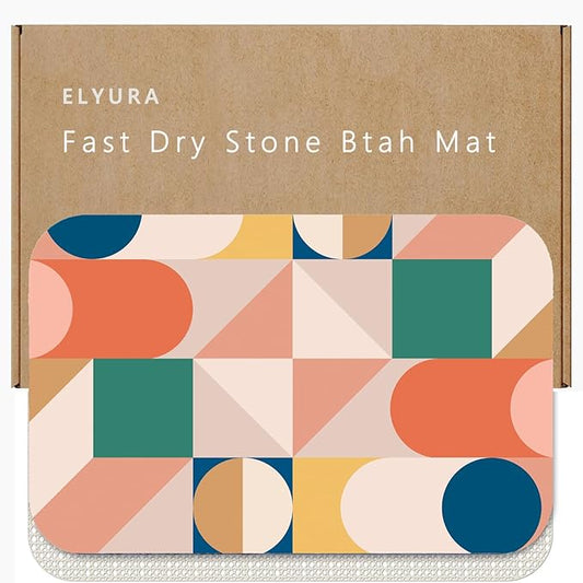 Colored Geometric Patterns Diatomite Stone Bath Mat Diatomaceous Earth Shower Mat Quick-Dry, Non-Slip, Easy to Clean for Bathroom Floor