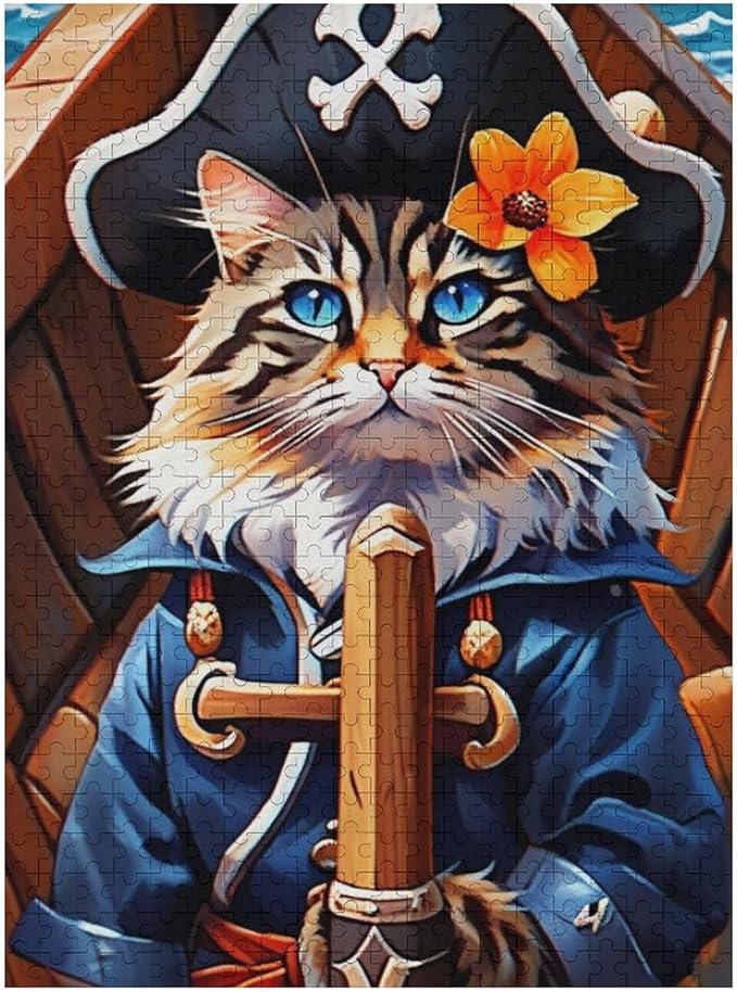 Wooden Puzzle - Classic Pirate Cat Leader Jigsaw Puzzles，Wooden Puzzles for Adults 500 Pieces Challenge Puzzles，Educational Games，Family Puzzles，Unique Gifts for Wall Art