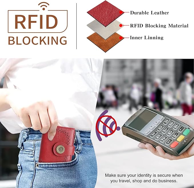 SENDEFN Small Wallets for Women Bifold RFID Blocking Leather Card Holder Compact Wallet with Zipper Coin Pocket