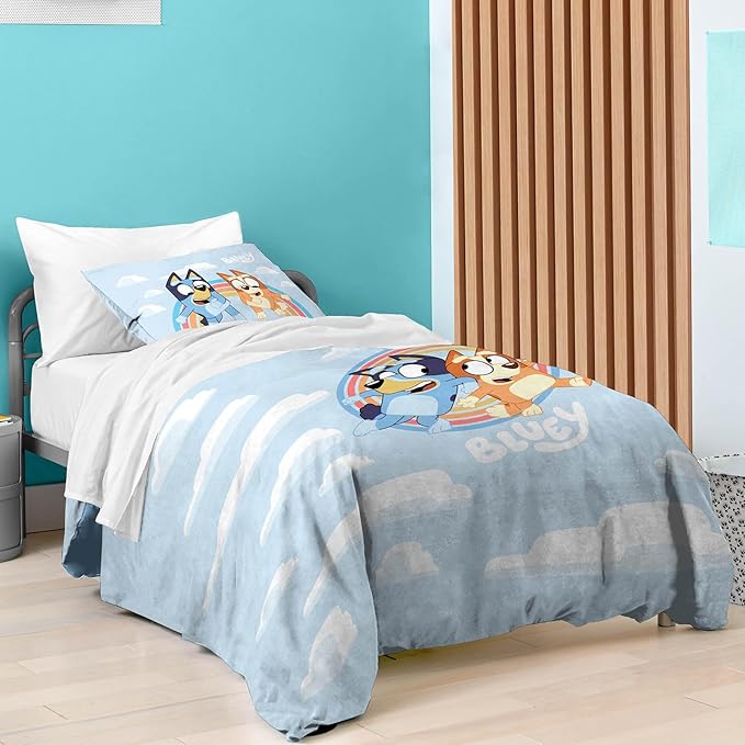Saturday Park Bluey and Bingo Rainbow Clouds Twin Duvet Cover & Sham Set - 2 Piece 100% Organic Cotton Duvet Set - GOTS & Oeko-TEX Certified