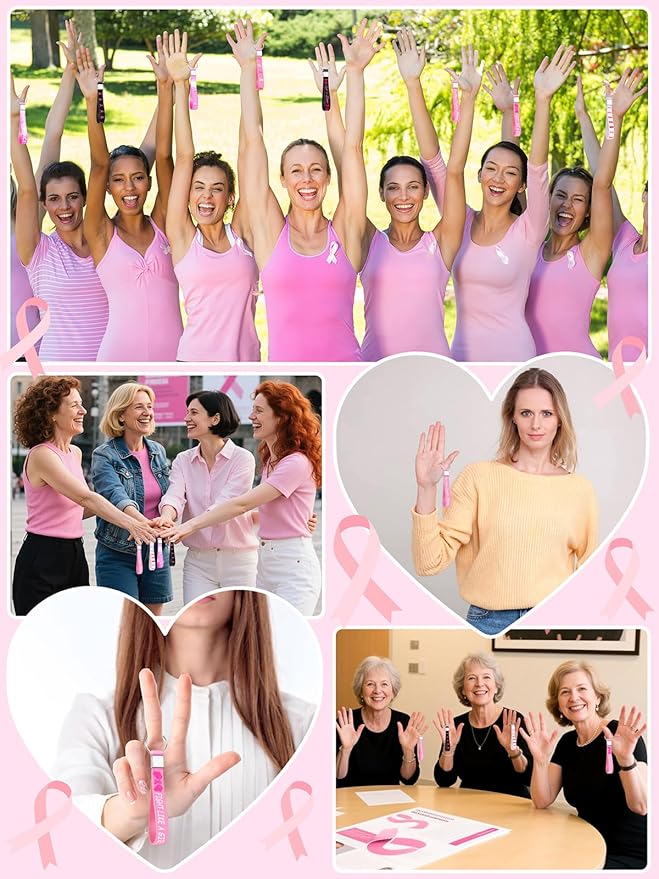 36pcs Breast Cancer Awareness Silicone Keychains Hope Faith Strength Pink Ribbons Motivational Rubber Keychains for Women Breast Cancer Awareness Decoration Party Favor Gift Supplies