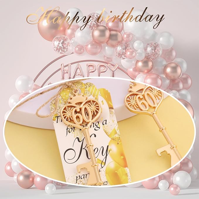 24 Sets 60 Birthday Party Favors Key Bottle Opener, 60th Beer Opener Keychain Favors for Guest with Organza Bags and Tags,Beer Keychain Bottle Openers for Birthday Party Decoration Supplies (gold-60)