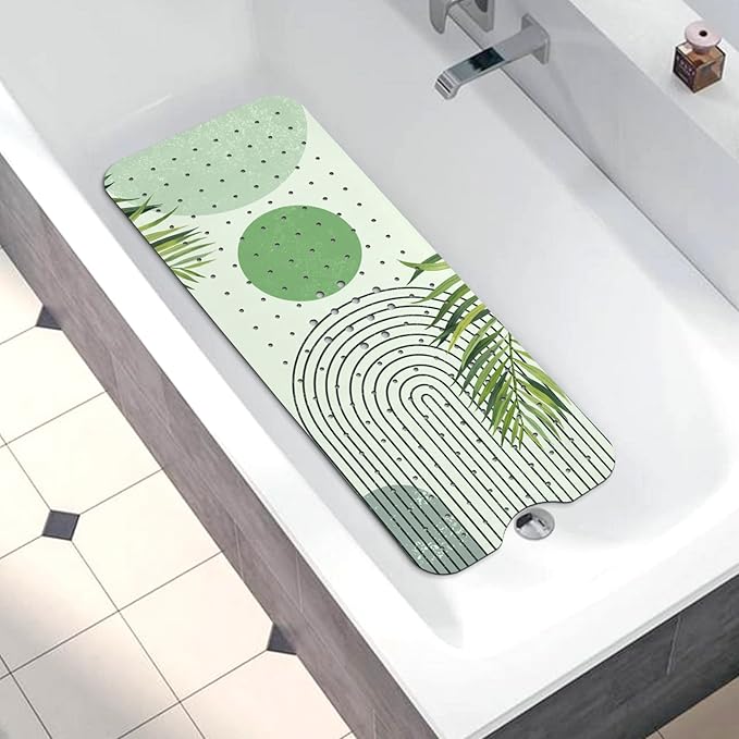 Bathtub Mat Non Slip, Bohemia Extra Long Bath tub Mat Shower Floor Mat with Suction Cups and Drain Holes for Adults Kids Elderly 40 X 16 Inch