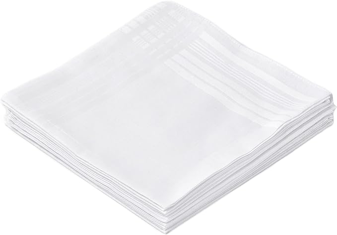 Men's Pure White 100% Cotton Handkerchief Pack of 12
