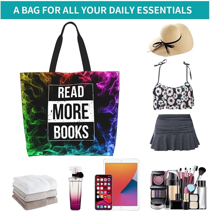 Vintage Read More Books Large Reusable Eco-friendly Shopping Bags Portable Storage Handbag