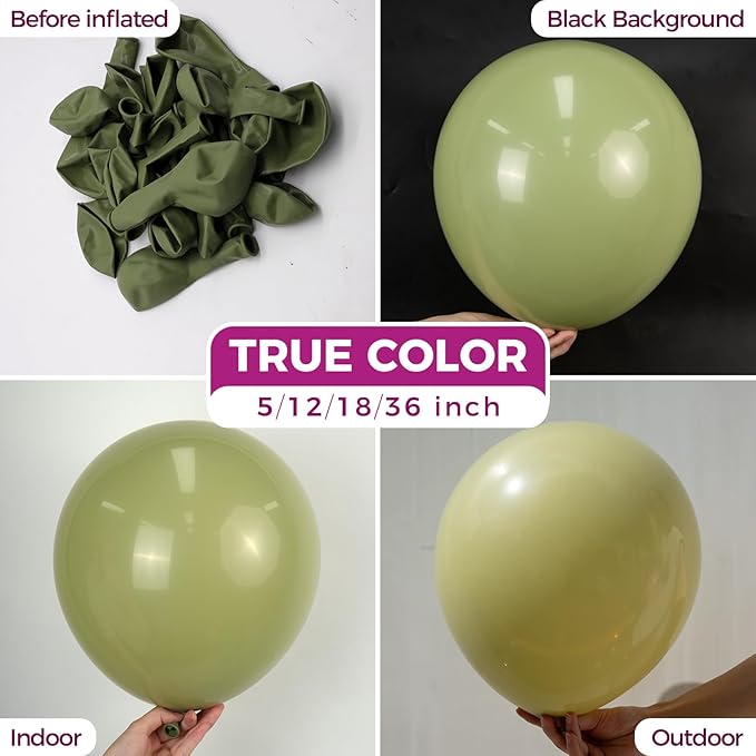 Bezente Sage Green Balloons 18 Inch - 30 Pack Large Thick Green Balloons Big Round Olive Green Latex Balloons for Birthday Bridal Shower Wedding Graduation Anniversary Safari Jungle Party Decorations