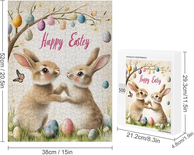 Wooden Puzzle - Easter and The Rabbit Jigsaw Puzzles，Wooden Puzzles for Adults 500 Pieces Unique Gifts for Wall Art，Challenge Puzzles，Educational Games，Family Puzzles