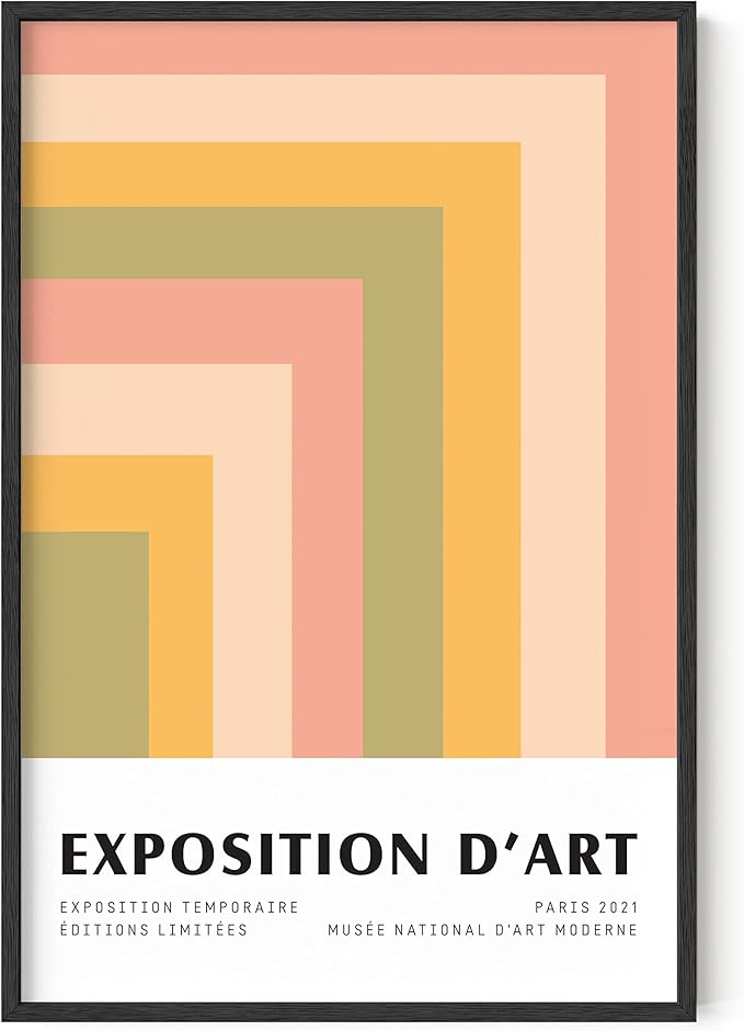 HAUS AND HUES Danish Pastel Posters – Trendy Wall Art, Aesthetic Decor, Abstract Art Exhibition Poster, Danish Pastel Wall Decor, Cute Poster (24" x 36" Black Framed)