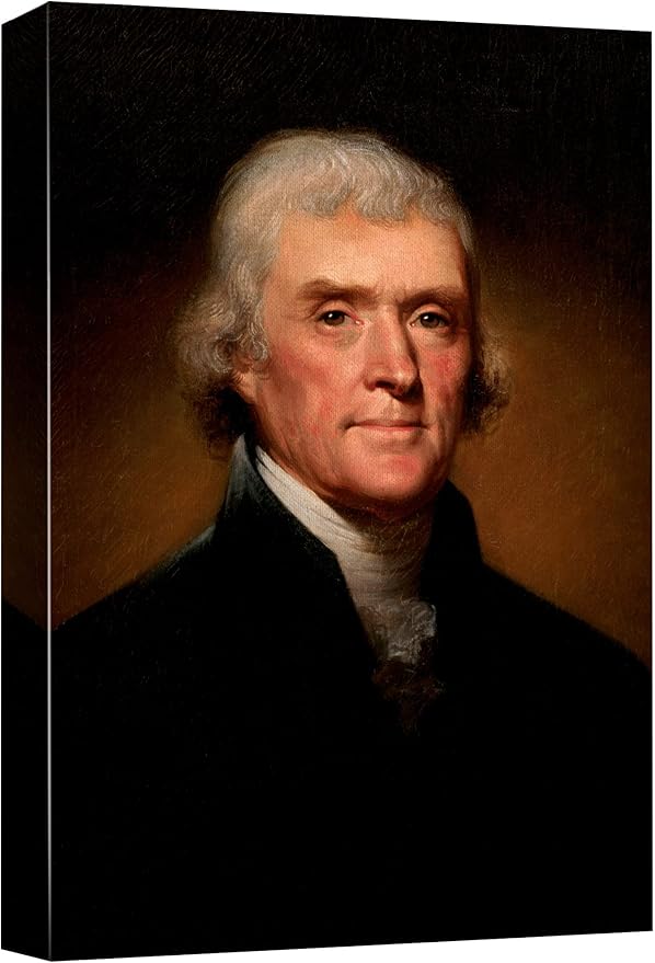 wall26 - Portrait of Thomas Jefferson by Rembrandt Peale (3rd President of The United States) - American Presidents Series - Canvas Wall Art Gallery Wrap Ready to Hang - 32x48 inches