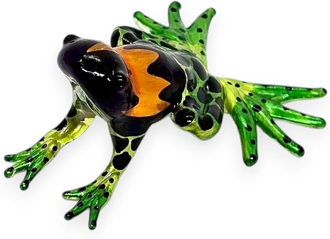WitnyStore 2¼" Black Orange Green Frog Artistic Blown Glass Figurine Premium Hand-Blown Statue Tabletop Decoration Unique Collectible for Adult Collectors Handcrafted Elegant Home Room Decor