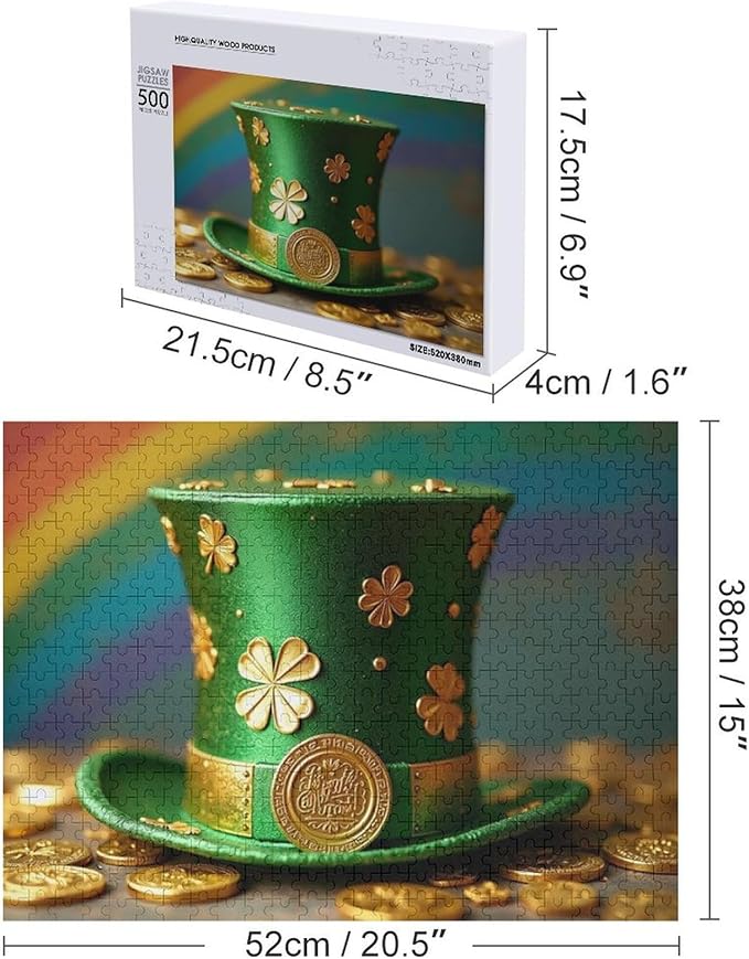 Wooden Puzzle - St Patrick's Day Hat Wooden Puzzles for Adults 500 Pieces Challenge Puzzles，Educational Games，Family Puzzles，Unique Gifts for Wall Art ，Funny Puzzles