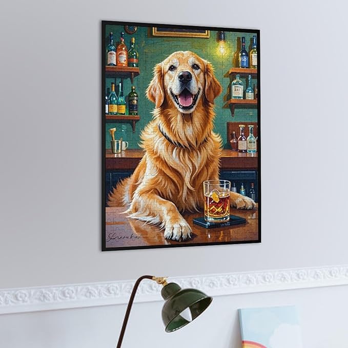 Funny Wooden Puzzle - Goldendoodle Cheers Celebrated Puzzle for Adult 500 Piece，Wooden Jigsaw Puzzles Art Leisure Game Fun Suitable Family Friends Educational Learning Games Gift