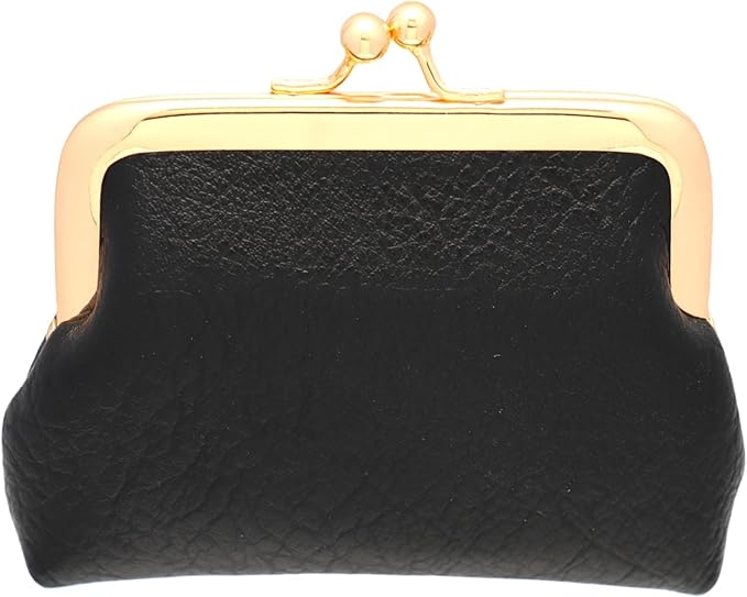 Coin Purse Vintage Bag Lock Wallet Buckle Kiss Lock change purse change holder wallet coin Leather coin wallet(B black)