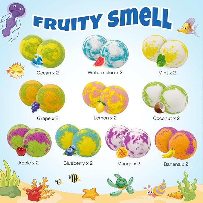 Bath Bombs for Kids with Surprise Inside, 20 Pack Luxury Bath Salt with Bath Toys, Natural Bath Balls for Kids