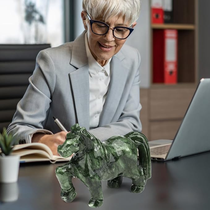 gemshan Handmade Jade Horse Statue - Natural Jade Sculpture for Home Decor, Wild Animal Carved Figurine, Collection Art Tabletop Home Decor
