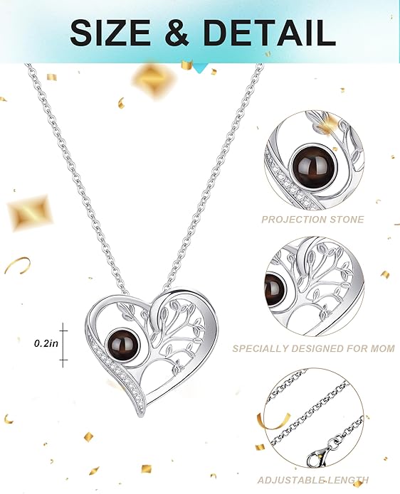 SUPHELPU Personalized Mother's Day Gifts for Mom From Daughter - Custom Photo Necklace With Picture Inside - Projection Necklace for Mom - Memorial Gift