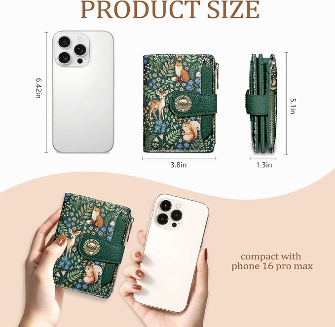 Squirrels Wallet Women Small RFID Blocking Bifold, Credit Card Holder, Zipper Coin Pocket, Cute, PU Leather, Compact, Travel, ID Window, 14 Card Slots, Cash Purse, Ladies Woman Female Girls