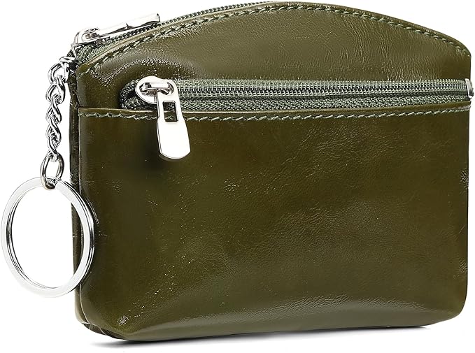 SENDEFN Genuine Leather Small Coin Purse Pouch Change Holder Wallet for Women With KeyChain