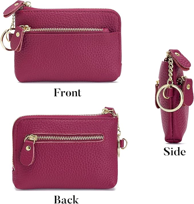 Genuine Leather Coin Purse for Women with Large Opening & Wrist Strap Navy (Rose)