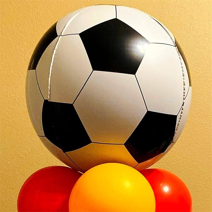 22 Inch 4D Soccer Foil Balloons, 6Pcs Soccer Party Decorations Football Shape Mylar Foil Balloons Sport Decor for Boys Kids Soccer Ball Fans Theme Birthday Party Decorations Supplies