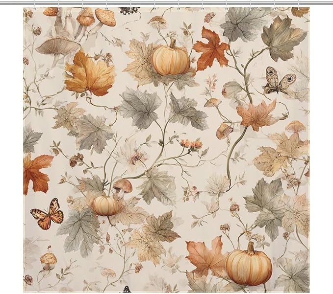 Fall Pumpkin Autumn Thanksgiving Shower Curtain Waterproof Washable Fabric Bathroom Shower Curtains for Bathroom Decorations Home Indoor Decor 72x72Inch