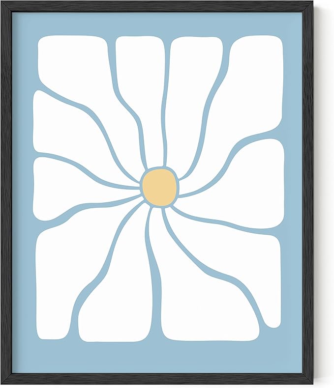 HAUS AND HUES Blue Daisy Artwork - Indie Poster for Room Aesthetic, Blue Indie Kid Room Poster, Trendy Wall Art, Danish Pastel (16" x 20" Framed Black)