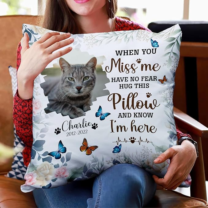 Custom Pet Memorial Throw Pillow (Insert Included), Pet Memorial Gifts Cat, Cat Memorial Gifts for Loss of Cat, Cat Remembrance Gifts, Loss of Cat Sympathy Gift, Cat Gifts for Cat Lovers