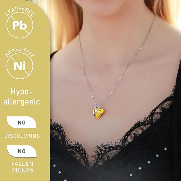 Leafael Valentine's Day Gift Necklaces for Women, Infinity Love Birthstone Heart Crystal Pendant, Birthday Anniversary Jewelry for Wife, Mom, and Her, Silver Plated, 18" + 2" Adjustable Chain