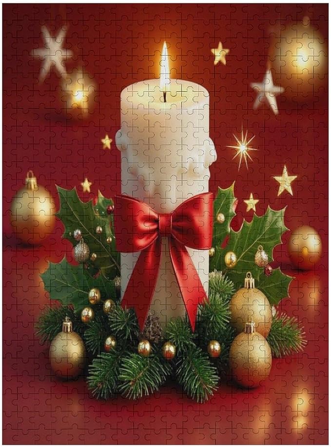 Jigsaw Puzzles for Adults 500 Piece - Christmas Atmosphere Candle Light，Merry Christmas Themed Wooden Puzzles，Family Puzzles，Funny Puzzles，Stress Relief Games，Puzzle Games