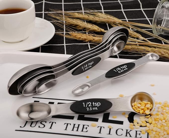 Magnetic Measuring Spoons Set of 6 Stainless Steel Dual Sided Stackable Teaspoon for Measuring Dry and Liquid Ingredients