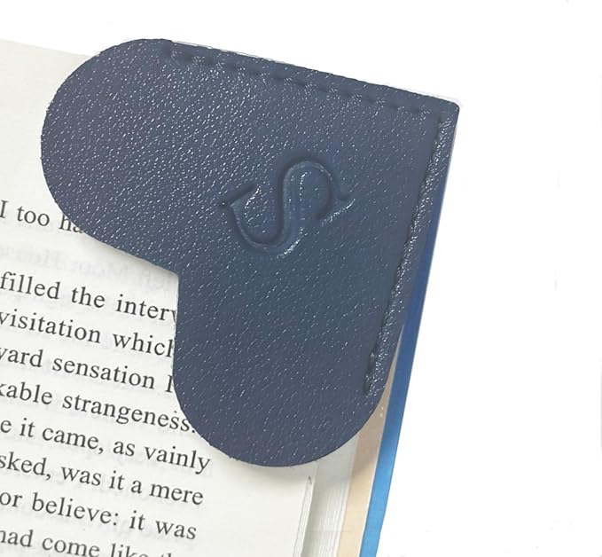 MOTEERLLU Personalized Leather Heart Bookmark with Initials, Cute Custom Corner Bookmarks for Reading Women, Men, Kids, Teachers, Book Lovers Gifts(Blue S)