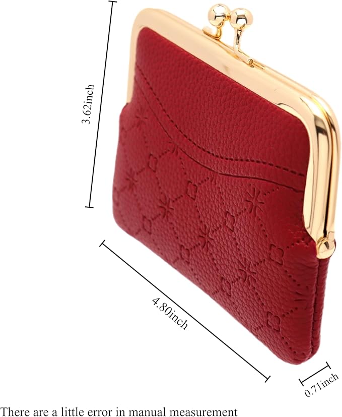 Coin Purse Vintage Bag Lock Wallet Buckle Kiss Lock change purse change holder wallet coin Leather coin wallet(F red)
