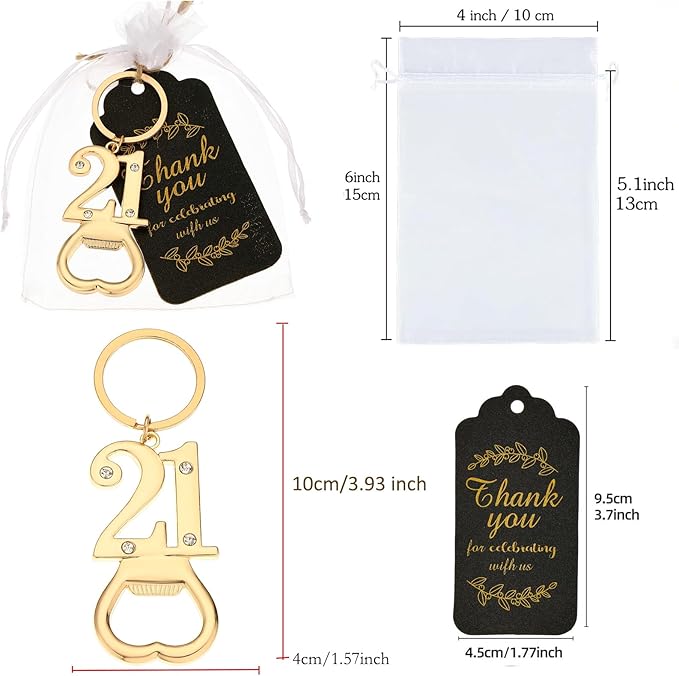 24 pcs 21th Gold Keychain Bottle Opener Birthday Party Favors for Guests,21th Beer Bottle Opener Favors Bulk for Birthday Anniversary Souvenirs Party Decor Supplies (Gold 21th)